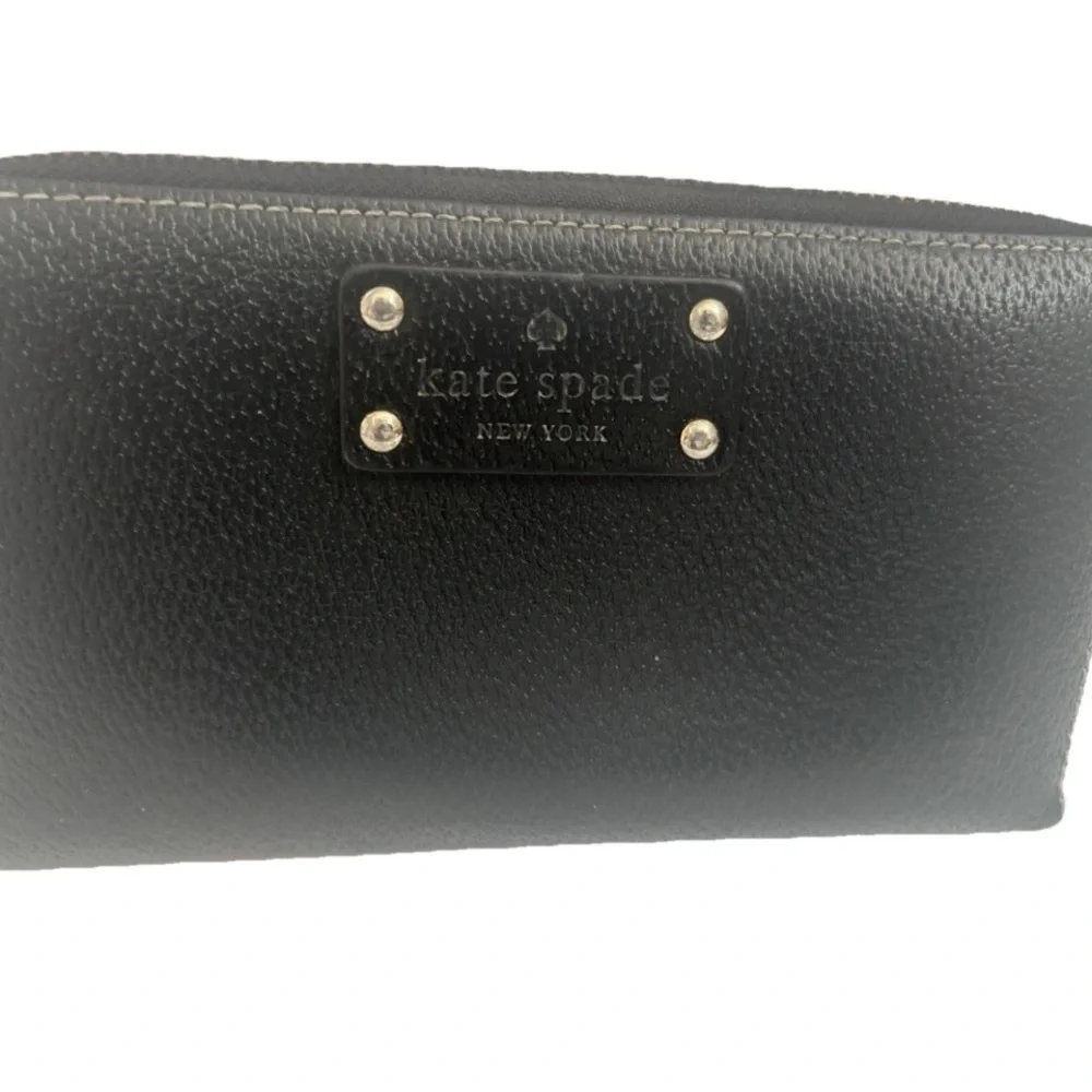 Kate Spade Leather Wallet Black Water Zip-Around Organizer Clutch